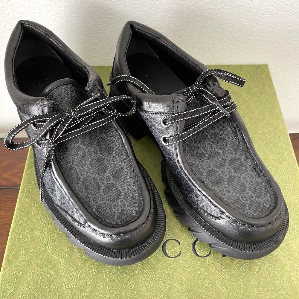 Gucci 674367 Men's Black Maxi‎ GG Supreme Lace-up Shoe, Gucci sz. 7.5
